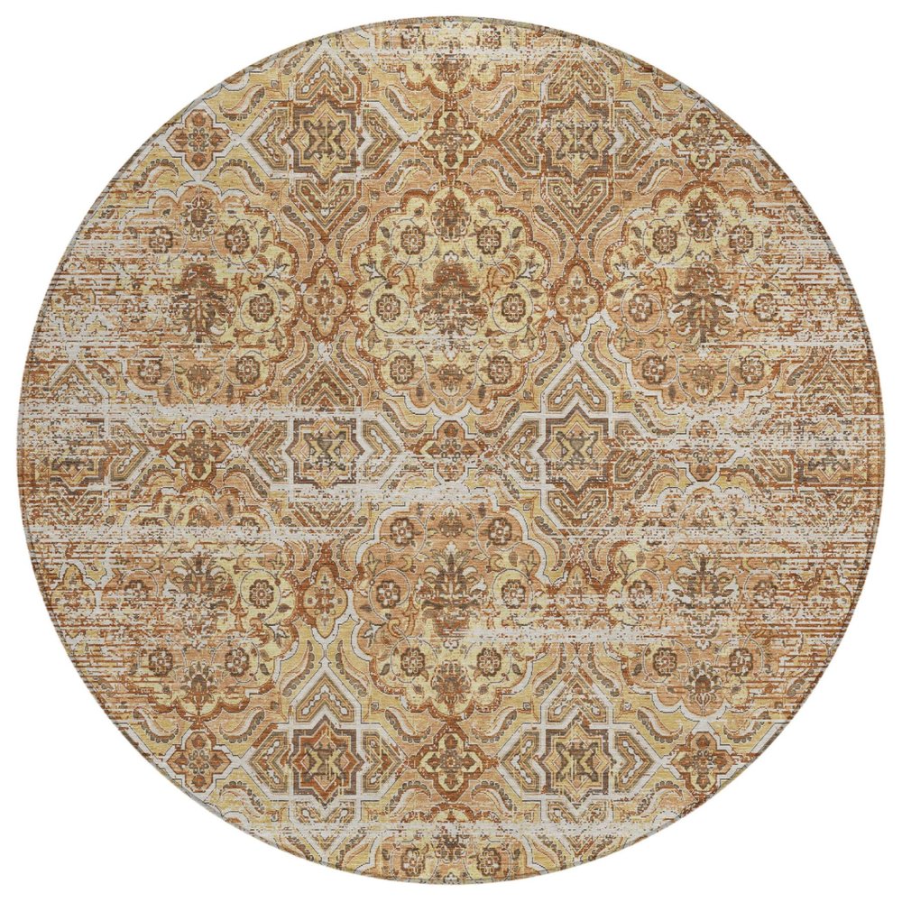 8' Copper And Purple Round Floral Washable Indoor Outdoor Area Rug HomeRoots