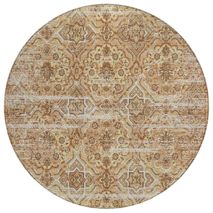 8' Copper And Purple Round Floral Washable Indoor Outdoor Area Rug HomeRoots