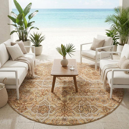 8' Copper And Purple Round Floral Washable Indoor Outdoor Area Rug HomeRoots