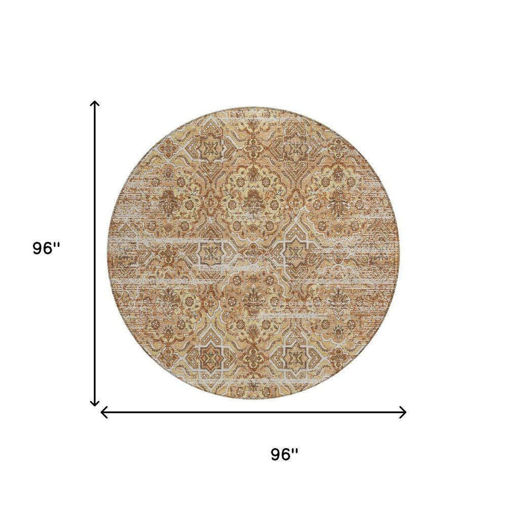 8' Copper And Purple Round Floral Washable Indoor Outdoor Area Rug HomeRoots