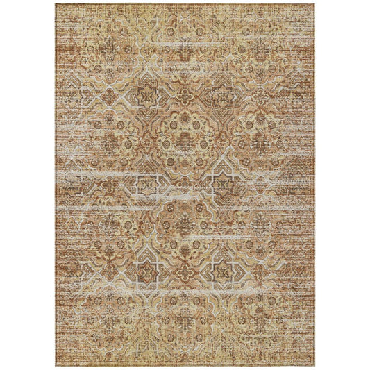 9' X 12' Copper And Purple Floral Washable Indoor Outdoor Area Rug