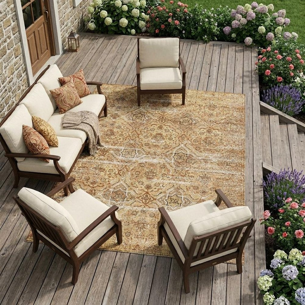 9' X 12' Copper And Purple Floral Washable Indoor Outdoor Area Rug — view 6