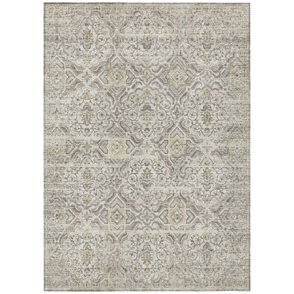 3' X 5' Ivory And Linen Floral Washable Indoor Outdoor Area Rug — view 1