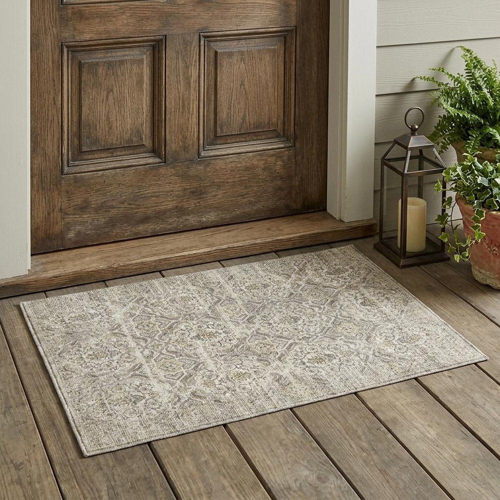 3' X 5' Ivory And Linen Floral Washable Indoor Outdoor Area Rug HomeRoots