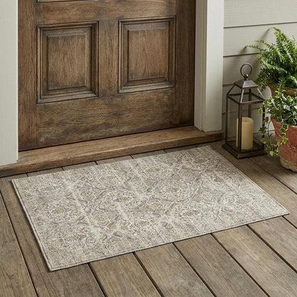 3' X 5' Ivory And Linen Floral Washable Indoor Outdoor Area Rug HomeRoots