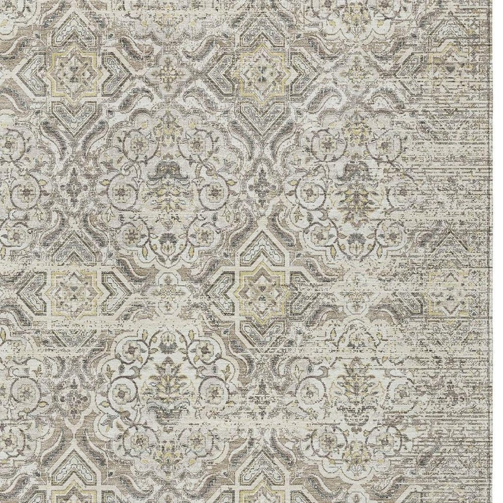 3' X 5' Ivory And Linen Floral Washable Indoor Outdoor Area Rug — view 6