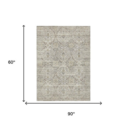 5' X 8' Ivory And Linen Floral Washable Indoor Outdoor Area Rug HomeRoots
