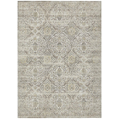 5' X 8' Ivory And Linen Floral Washable Indoor Outdoor Area Rug HomeRoots
