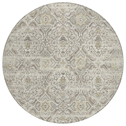 8' Ivory And Linen Round Floral Washable Indoor Outdoor Area Rug HomeRoots