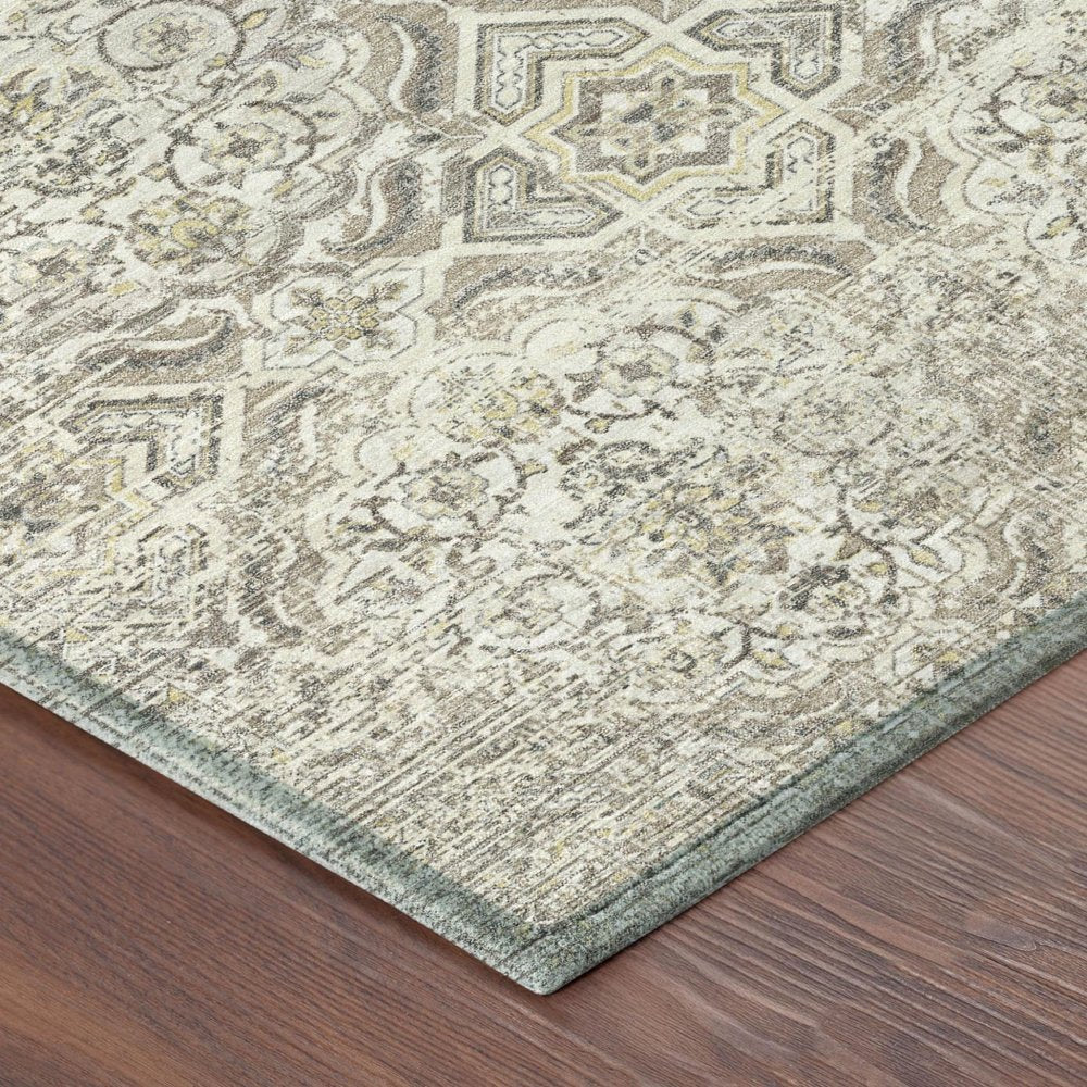 8' Ivory And Linen Round Floral Washable Indoor Outdoor Area Rug HomeRoots