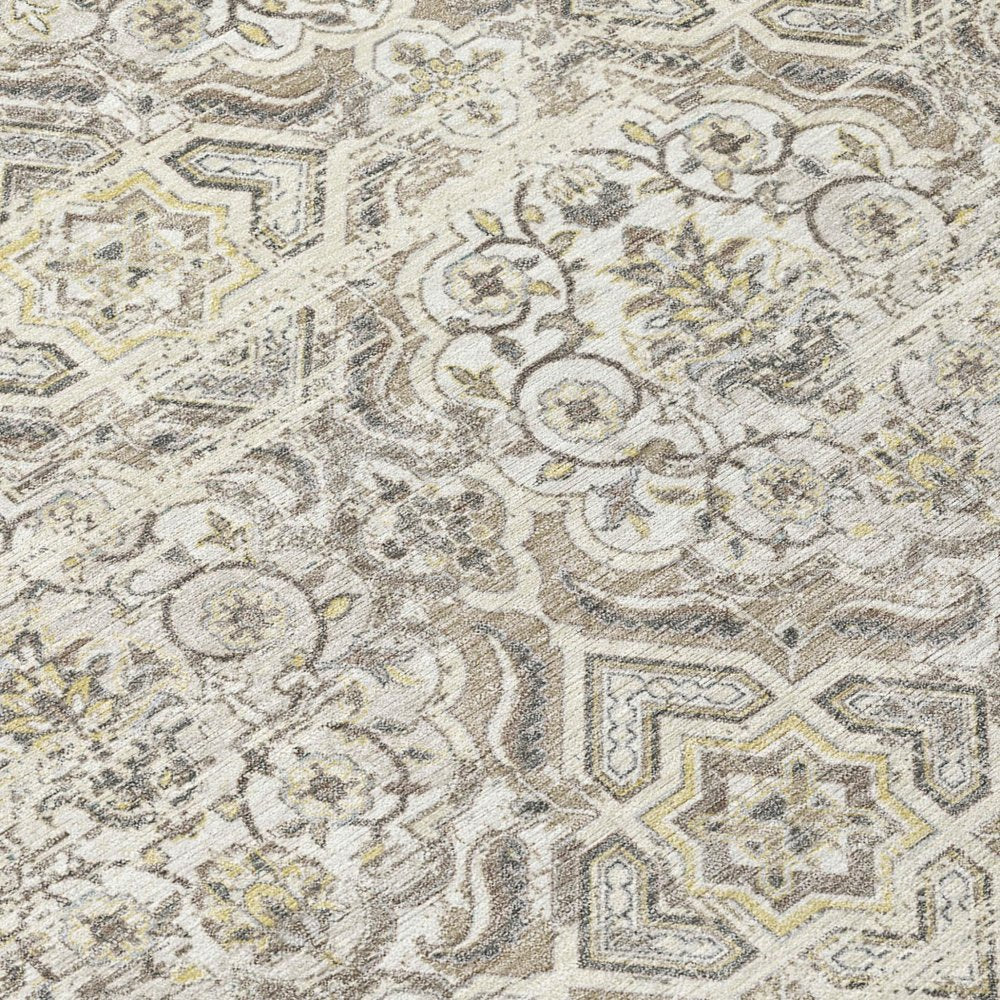 8' Ivory And Linen Round Floral Washable Indoor Outdoor Area Rug HomeRoots