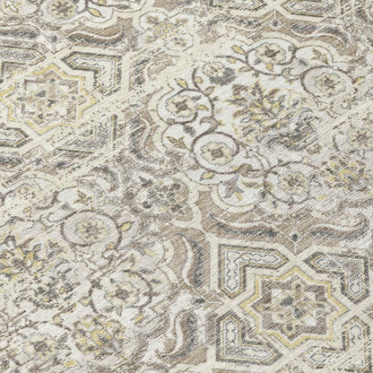 8' Ivory And Linen Round Floral Washable Indoor Outdoor Area Rug HomeRoots