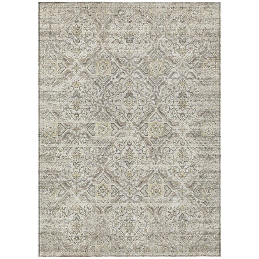 10' X 14' Ivory And Linen Floral Washable Indoor Outdoor Area Rug