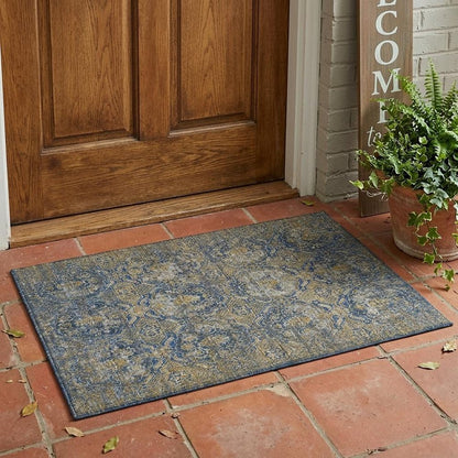 3' X 5' Navy Blue And Blue Floral Washable Indoor Outdoor Area Rug HomeRoots