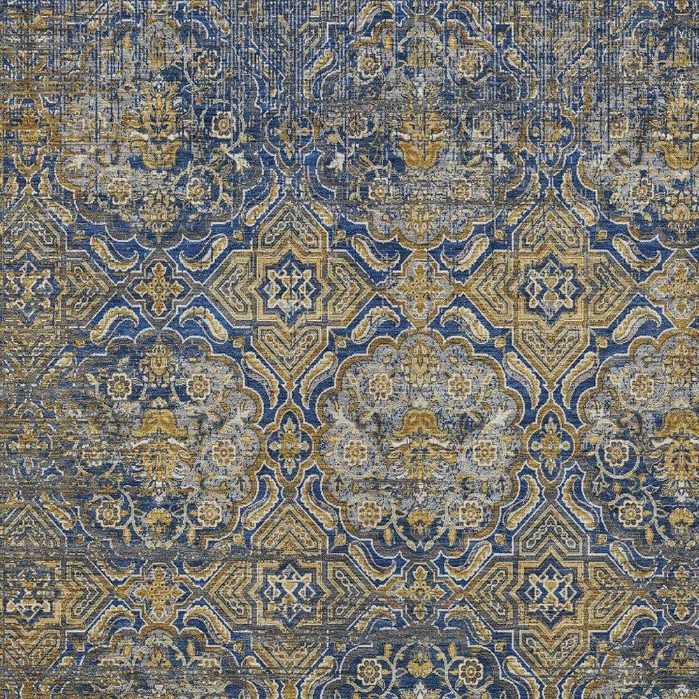 3' X 5' Navy Blue And Blue Floral Washable Indoor Outdoor Area Rug — view 6
