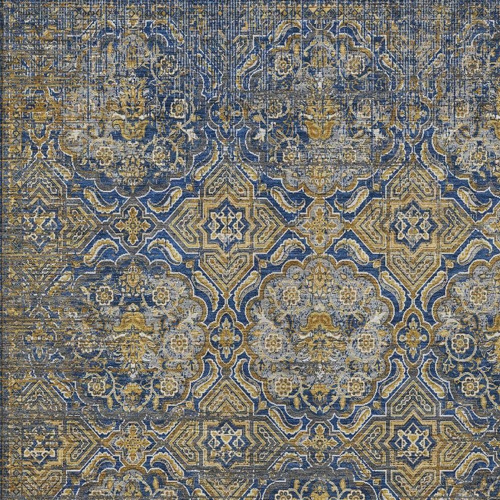 5' X 8' Navy Blue And Blue Floral Washable Indoor Outdoor Area Rug — view 6