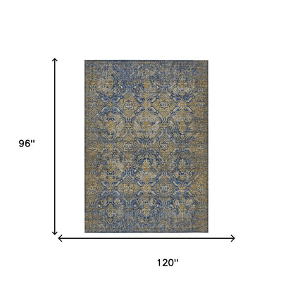8' X 10' Navy Blue And Blue Floral Washable Indoor Outdoor Area Rug HomeRoots