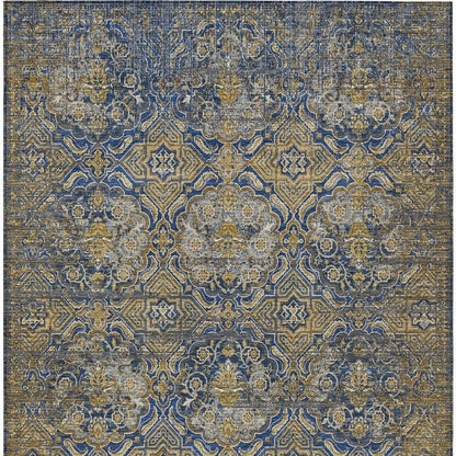8' X 10' Navy Blue And Blue Floral Washable Indoor Outdoor Area Rug HomeRoots