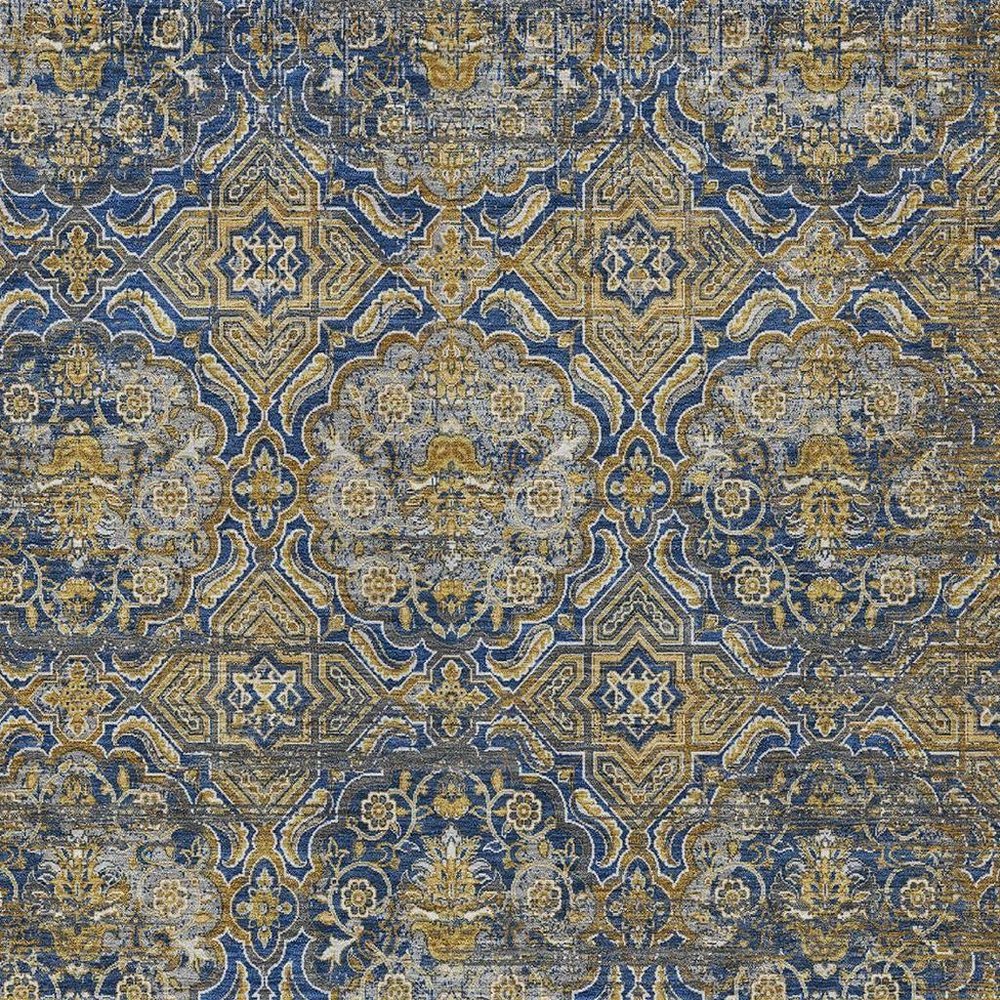 8' X 10' Navy Blue And Blue Floral Washable Indoor Outdoor Area Rug HomeRoots