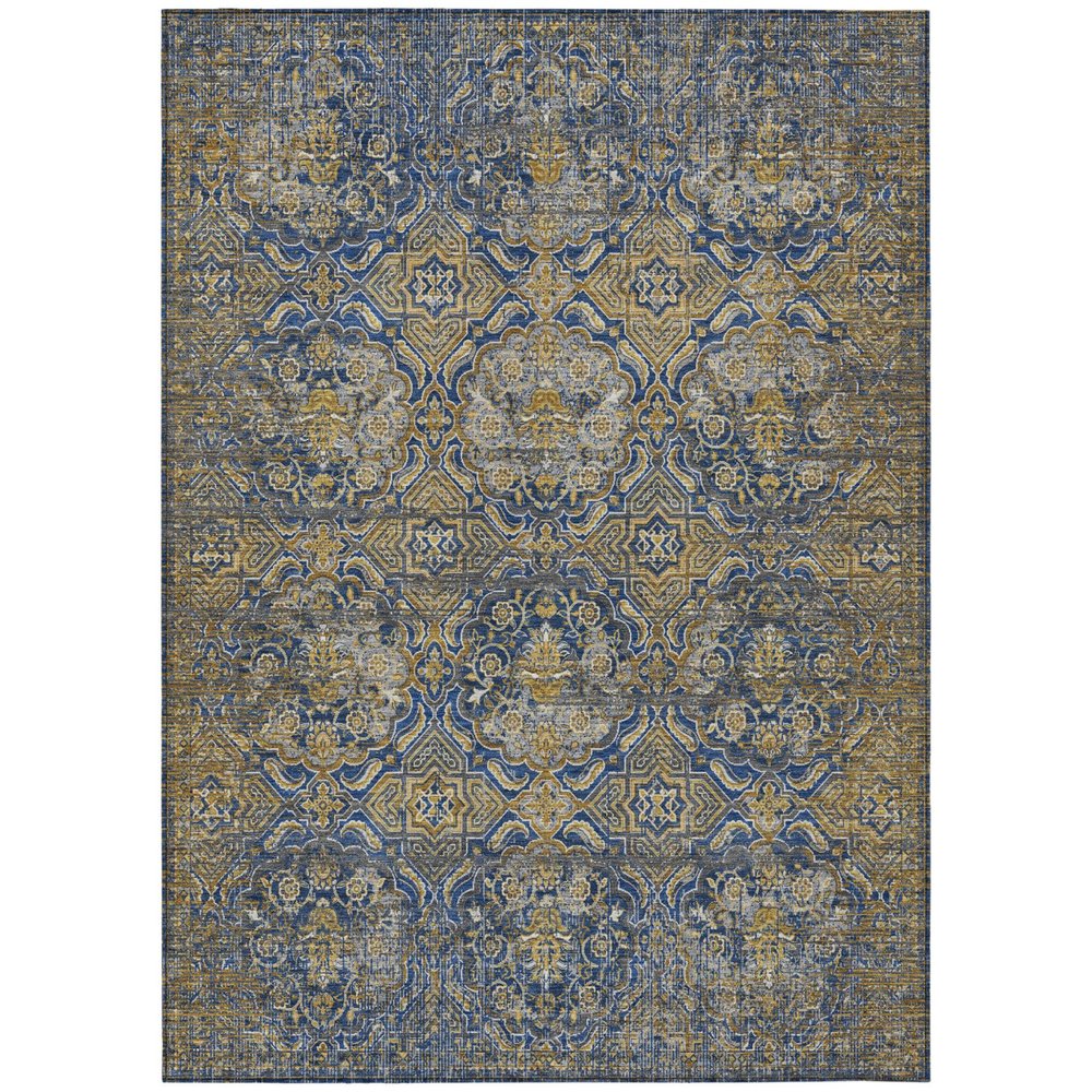 9' X 12' Navy Blue And Blue Floral Washable Indoor Outdoor Area Rug HomeRoots