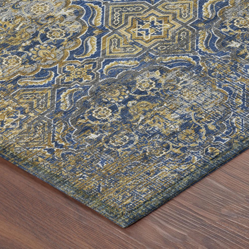 9' X 12' Navy Blue And Blue Floral Washable Indoor Outdoor Area Rug HomeRoots