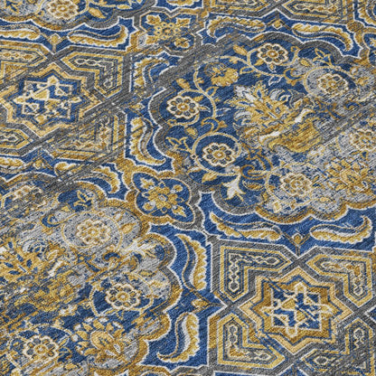 9' X 12' Navy Blue And Blue Floral Washable Indoor Outdoor Area Rug HomeRoots