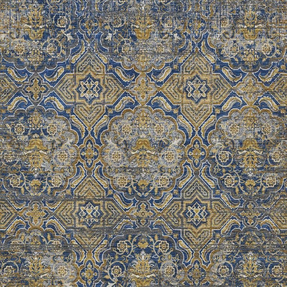 9' X 12' Navy Blue And Blue Floral Washable Indoor Outdoor Area Rug HomeRoots