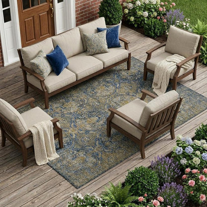 10' X 14' Navy Blue And Blue Floral Washable Indoor Outdoor Area Rug HomeRoots