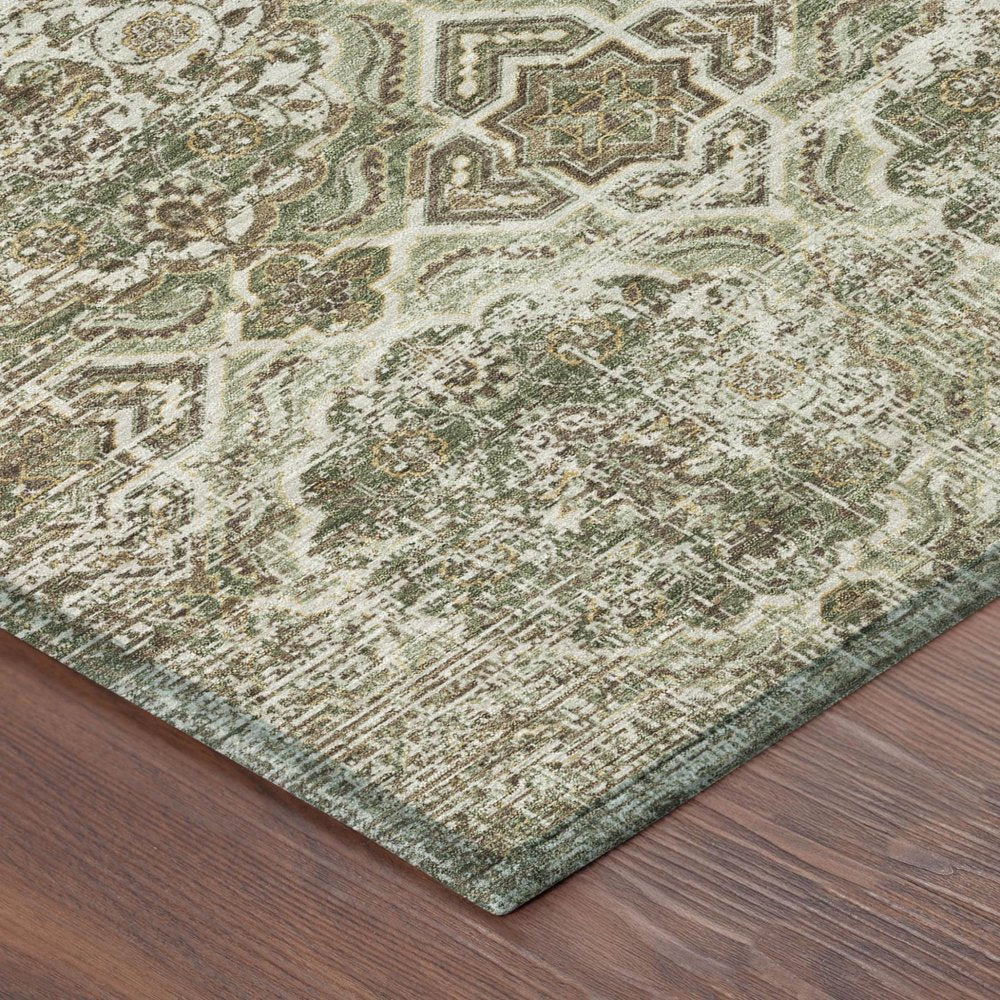 3' X 5' Olive Green And Green Floral Washable Indoor Outdoor Area Rug — view 2