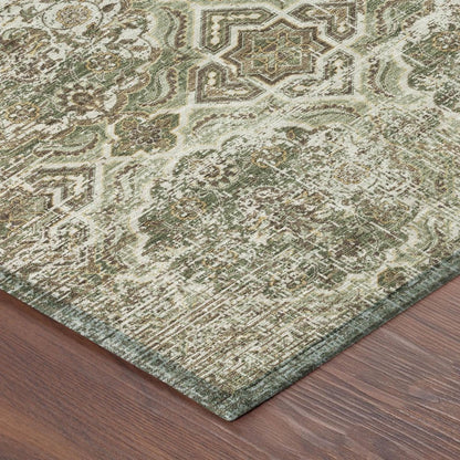 3' X 5' Olive Green And Green Floral Washable Indoor Outdoor Area Rug HomeRoots