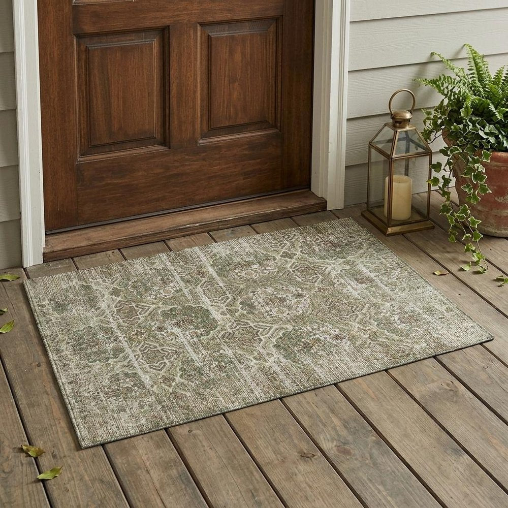 3' X 5' Olive Green And Green Floral Washable Indoor Outdoor Area Rug HomeRoots