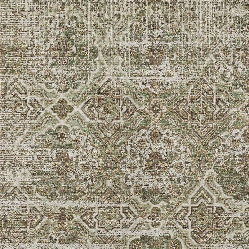 3' X 5' Olive Green And Green Floral Washable Indoor Outdoor Area Rug HomeRoots