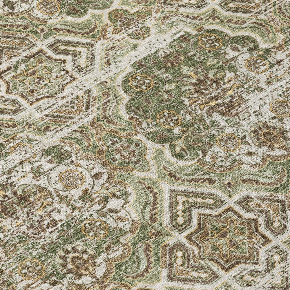 8' Olive Green And Green Round Floral Washable Indoor Outdoor Area Rug — view 3