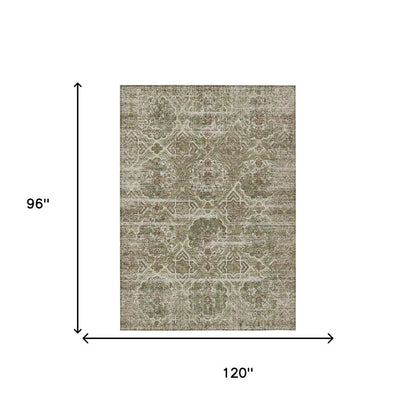 8' X 10' Olive Green And Green Floral Washable Indoor Outdoor Area Rug HomeRoots