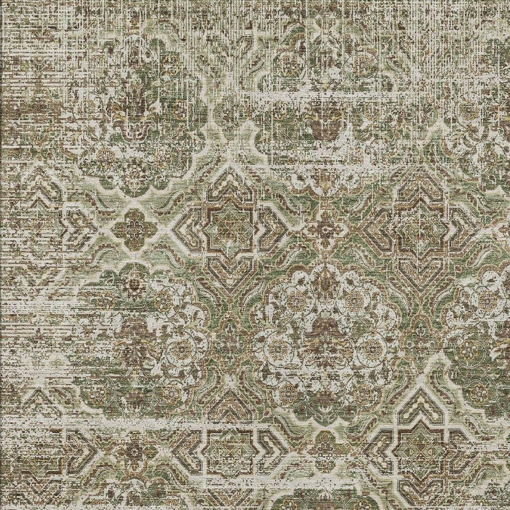 8' X 10' Olive Green And Green Floral Washable Indoor Outdoor Area Rug HomeRoots