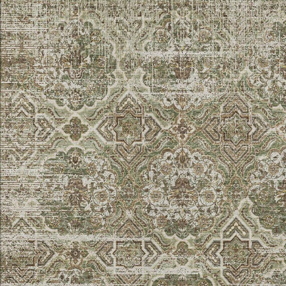 8' X 10' Olive Green And Green Floral Washable Indoor Outdoor Area Rug HomeRoots