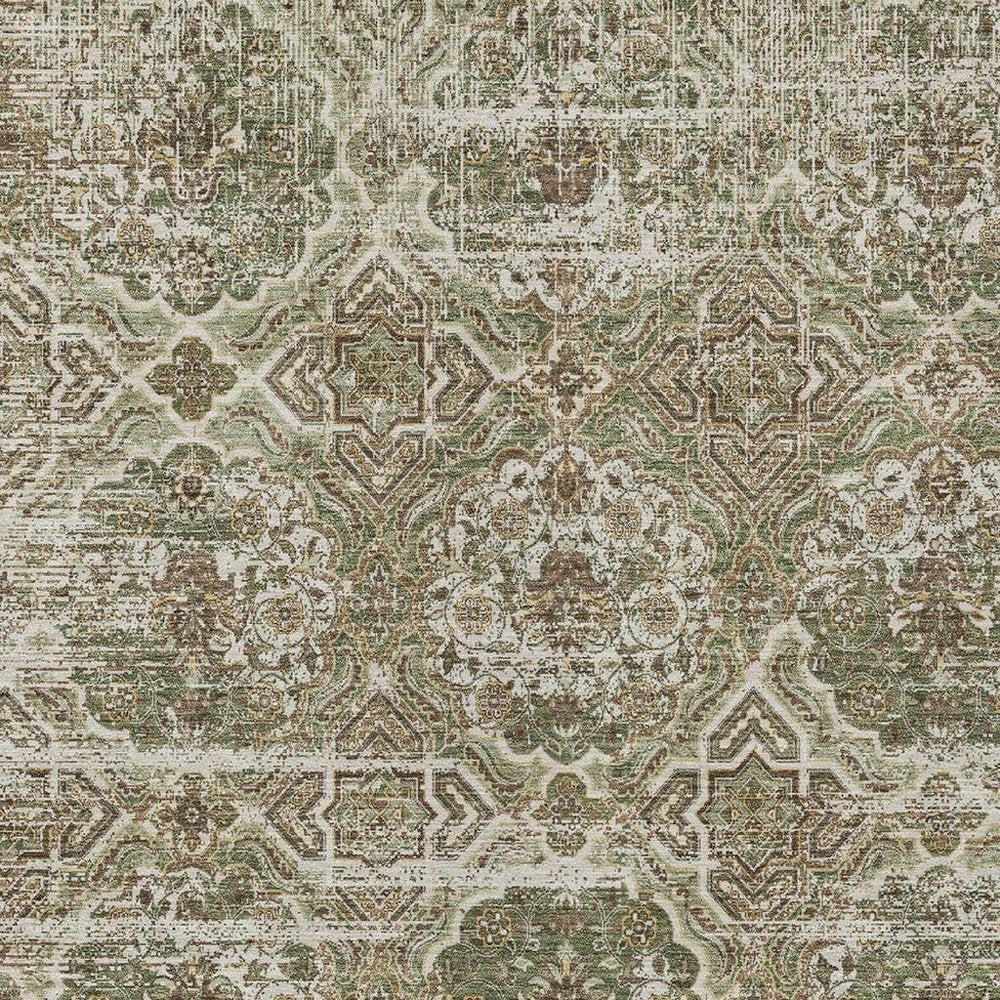 9' X 12' Olive Green And Green Floral Washable Indoor Outdoor Area Rug — view 7