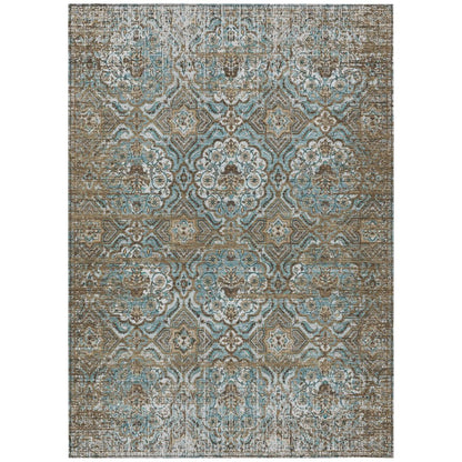 5' X 8' Teal Blue And Blue Floral Washable Indoor Outdoor Area Rug HomeRoots