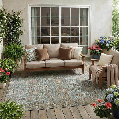 5' X 8' Teal Blue And Blue Floral Washable Indoor Outdoor Area Rug HomeRoots