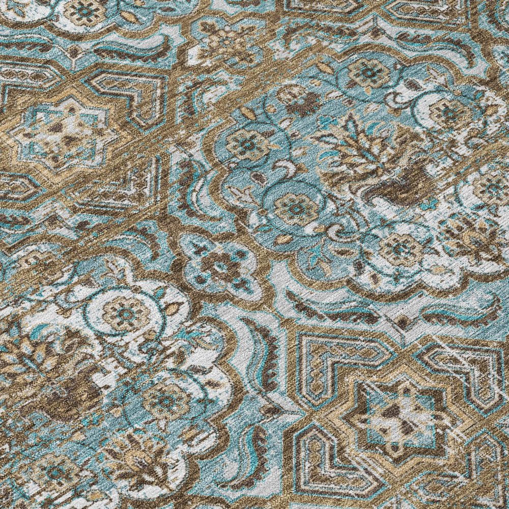 5' X 8' Teal Blue And Blue Floral Washable Indoor Outdoor Area Rug HomeRoots
