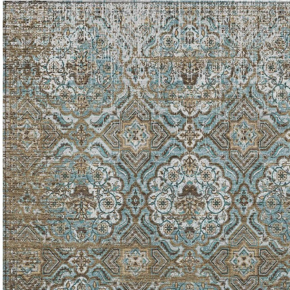5' X 8' Teal Blue And Blue Floral Washable Indoor Outdoor Area Rug HomeRoots