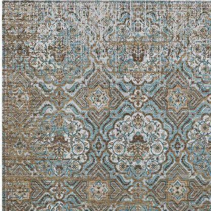 5' X 8' Teal Blue And Blue Floral Washable Indoor Outdoor Area Rug HomeRoots