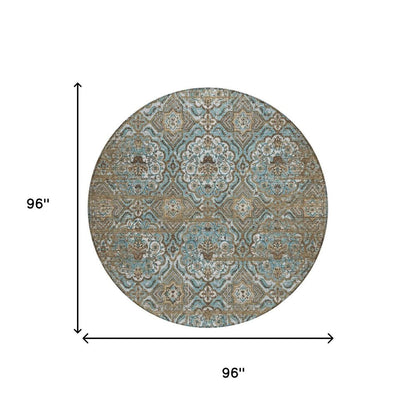 8' Teal Blue And Blue Round Floral Washable Indoor Outdoor Area Rug HomeRoots