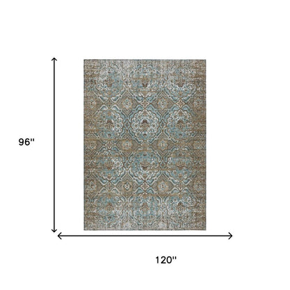 8' X 10' Teal Blue And Blue Floral Washable Indoor Outdoor Area Rug HomeRoots