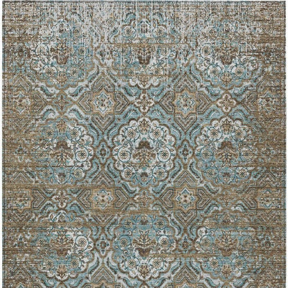 8' X 10' Teal Blue And Blue Floral Washable Indoor Outdoor Area Rug HomeRoots