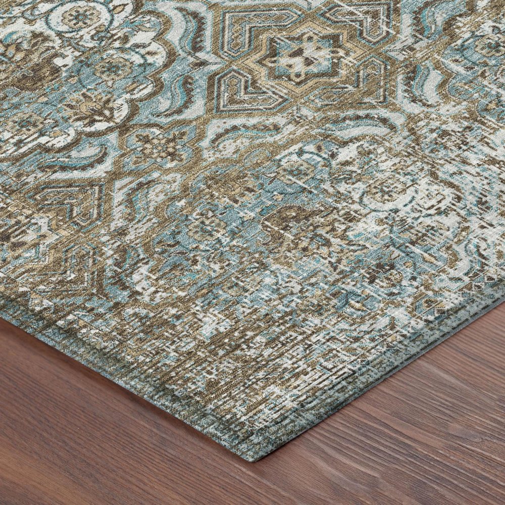 8' X 10' Teal Blue And Blue Floral Washable Indoor Outdoor Area Rug — view 2