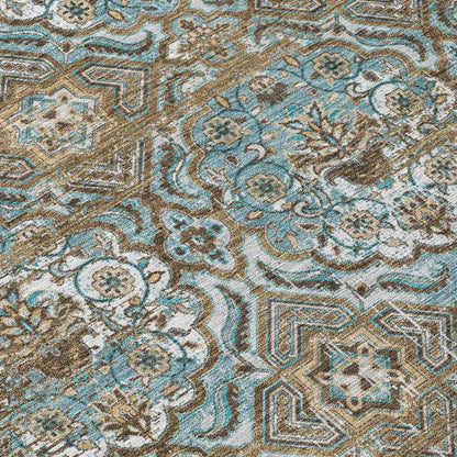 8' X 10' Teal Blue And Blue Floral Washable Indoor Outdoor Area Rug HomeRoots