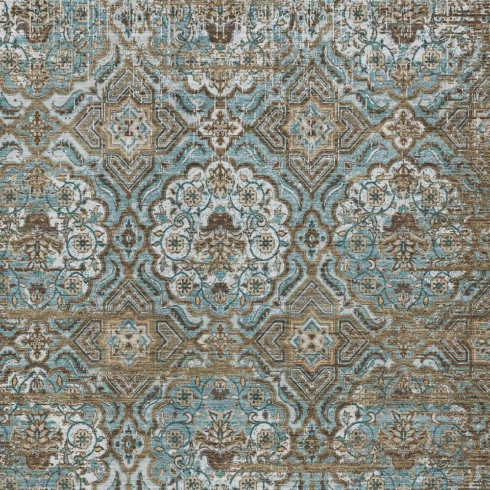 8' X 10' Teal Blue And Blue Floral Washable Indoor Outdoor Area Rug HomeRoots