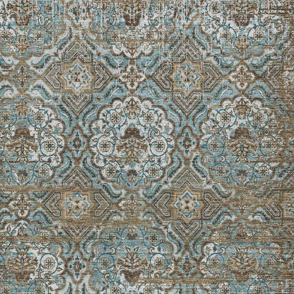 8' X 10' Teal Blue And Blue Floral Washable Indoor Outdoor Area Rug HomeRoots