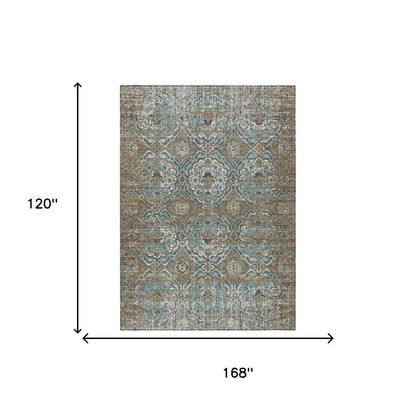 10' X 14' Teal Blue And Blue Floral Washable Indoor Outdoor Area Rug HomeRoots